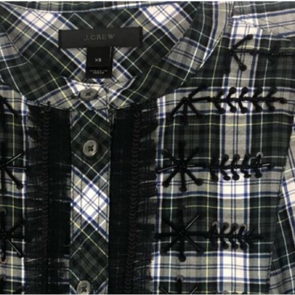 J crew green and blue plaid embellished top - Picture 6 of 6